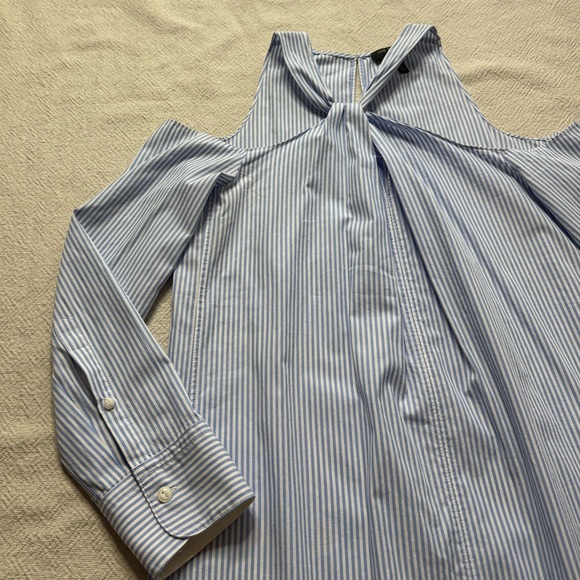 RAG & BONE Collingwood Long Sleeve Baby Blue Striped Shirt Dress XS Preppy Mini - Picture 4 of 8